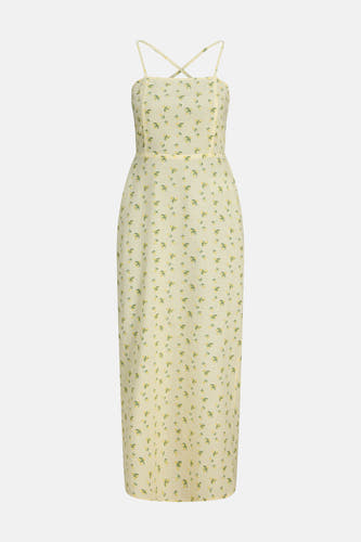 Robe jaune sans manches de JJXX avec motif à carreaux, imprimé citron et bretelles spaghetti croisées.