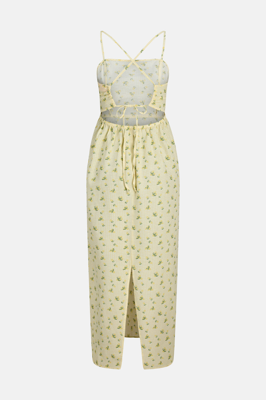 Robe sans manches jaune à imprimé fleuri de JJXX avec découpe au dos et fentes latérales.