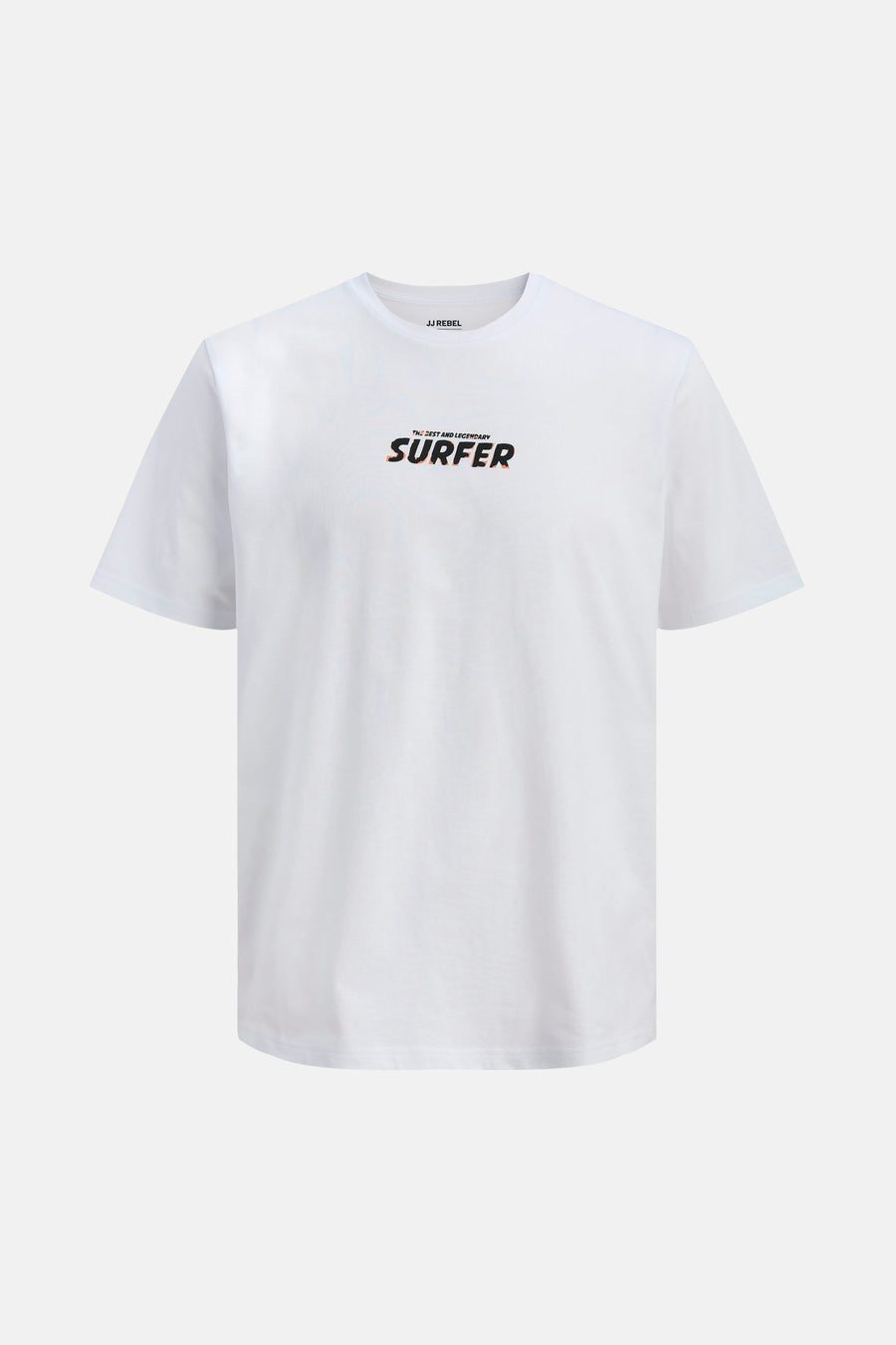 T-shirt blanc JJREBEL, à manches courtes et avec un petit imprimé sur la poitrine.