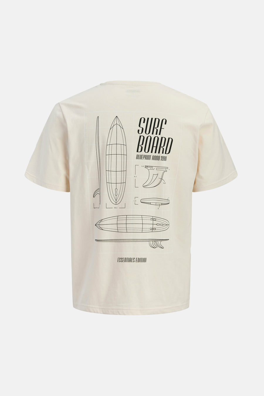 T-shirt écru de JJREBEL avec un imprimé graphique d'une planche de surf au dos.