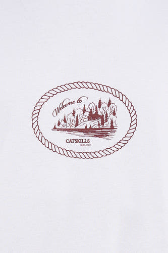 T-shirt blanc à manches courtes de Originals by Jack & Jones, avec imprimé graphique marron de forme ovale.