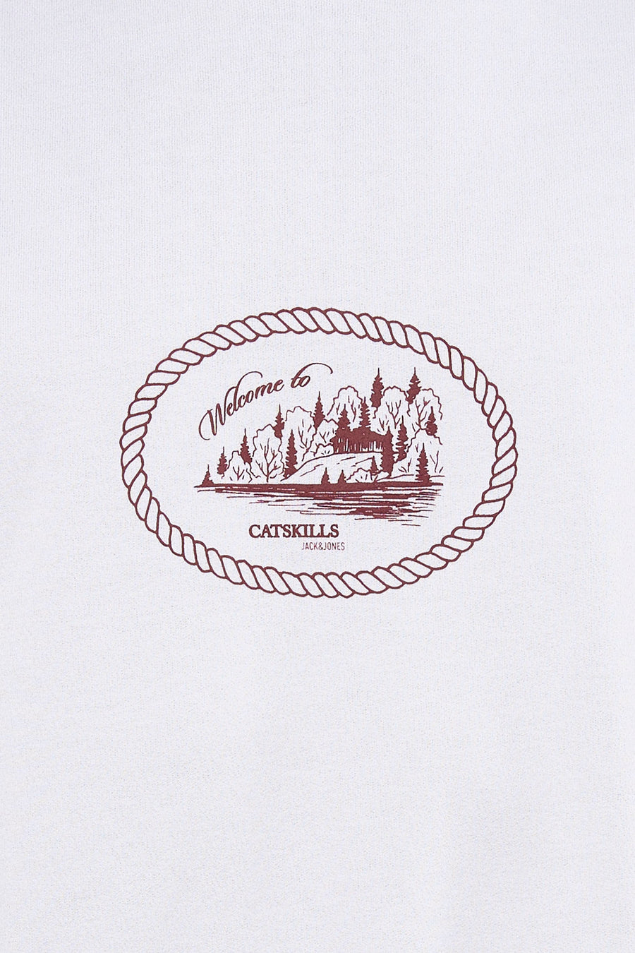 T-shirt blanc à manches courtes de Originals by Jack & Jones, avec imprimé graphique marron de forme ovale.