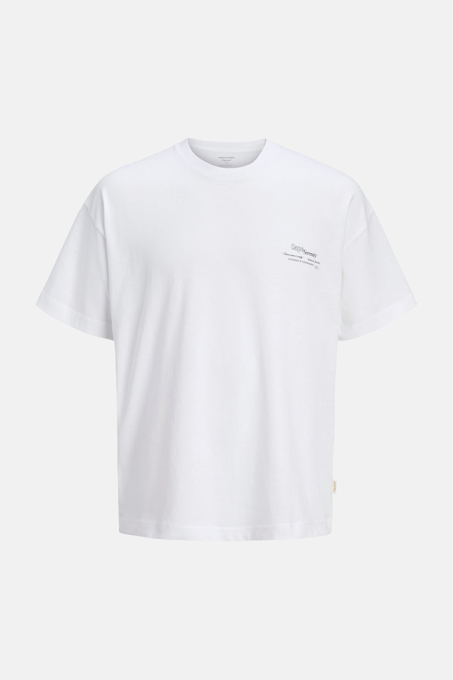 T-shirt blanc de ORIGINALS BY JACK & JONES, avec un petit imprimé sur la poitrine et une coupe décontractée.