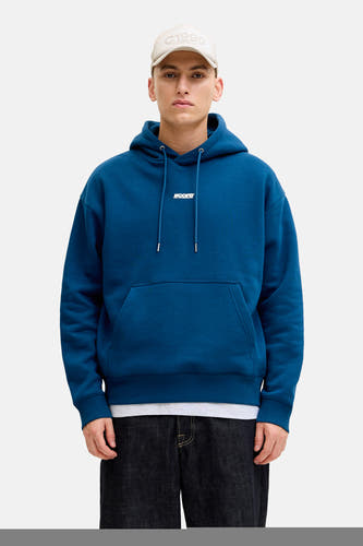 Sweat à capuche bleu de CORE BY JACK & JONES, avec cordons de serrage et une poche kangourou.