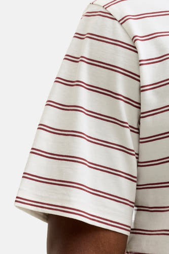 T-shirt à rayures rouge et blanc avec manches courtes d'ORIGINALS BY JACK & JONES, détail de la manche et du épaule.
