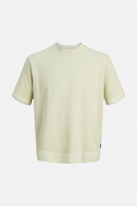 Pull vert avec col rond de PREMIUM by JACK & JONES, à manches courtes et à texture côtelée.