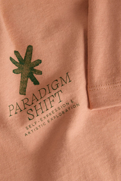 T-shirt orange à manches courtes d'ORIGINALS BY JACK & JONES, avec une impression verte d'un soleil et du texte.