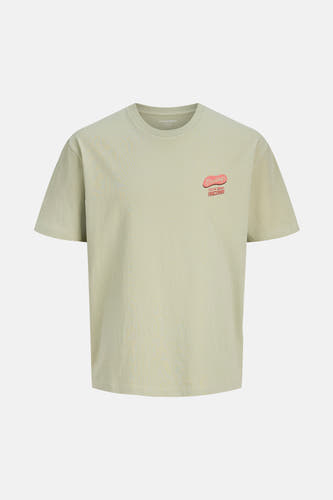 T-shirt vert avec manches courtes d'ORIGINALS BY JACK & JONES, avec une impression graphique sur le dos.