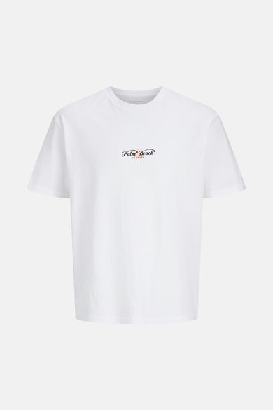 T-shirt blanc à manches courtes d'ORIGINALS BY JACK & JONES, avec imprimé "Palm Beach Florida" sur la poitrine.