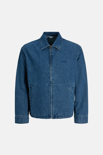 Veste en jean en denim bleu moyen par PREMIUM BLUE by JACK & JONES, avec une fermeture éclair sur le devant.