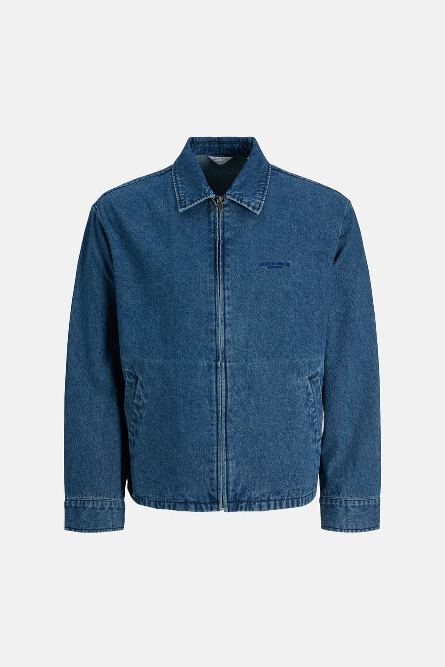 Veste en jean en denim bleu moyen par PREMIUM BLUE by JACK & JONES, avec une fermeture éclair sur le devant.