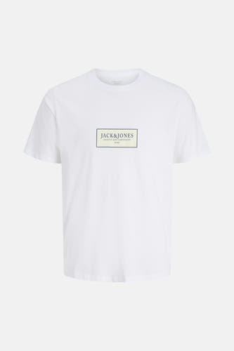 T-shirt blanc à manches courtes d'ORIGINALS BY JACK & JONES, avec un logo rectangulaire sur la poitrine.