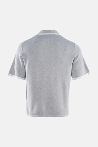 Polo grise à manches courtes de CORE BY JACK & JONES, avec tissu côtelé et accents blancs au col et aux manches, dos.