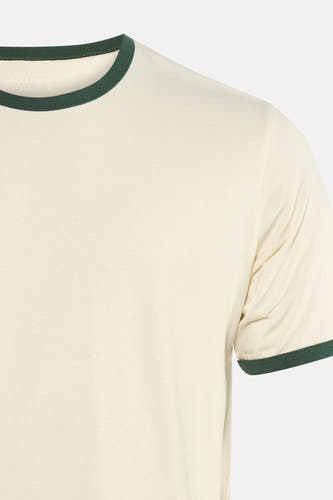 T-shirt beige à manches courtes de ORIGINALS BY JACK & JONES, fini avec un passepoil vert foncé à l'encolure et aux manches.