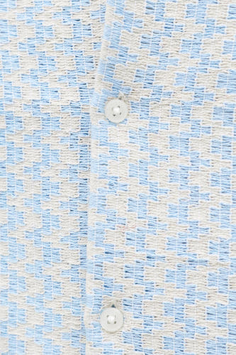 Chemise bleue à manches courtes de ORIGINALS BY JACK & JONES, avec une texture à carreaux et des boutons blancs.