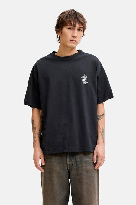T-shirt noir de ORIGINALS BY JACK & JONES, à manches courtes et avec un imprimé de fleurs.
