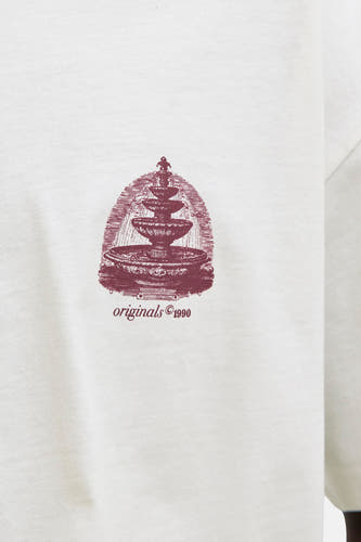 T-shirt blanc ORIGINALS BY JACK & JONES avec un imprimé fontaine vintage et l'année 1990.