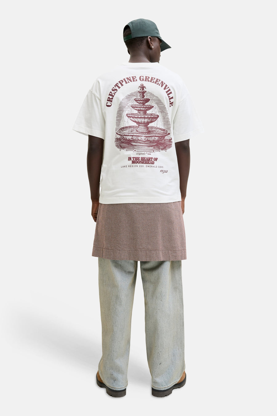 T-shirt blanc de ORIGINALS BY JACK & JONES, avec un imprimé inspiré du vintage d'une fontaine dans le dos.