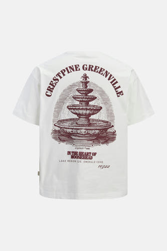 T-shirt blanc de ORIGINALS BY JACK & JONES, avec un imprimé fontaine vintage au dos et des détails textuels.