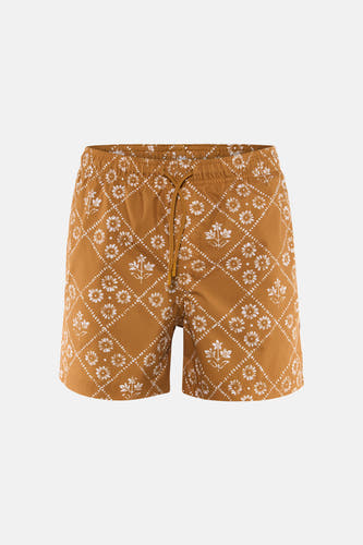 Short de bain jaune de PREMIUM by JACK & JONES avec motif floral blanc et à carreaux géométriques et cordon de serrage.