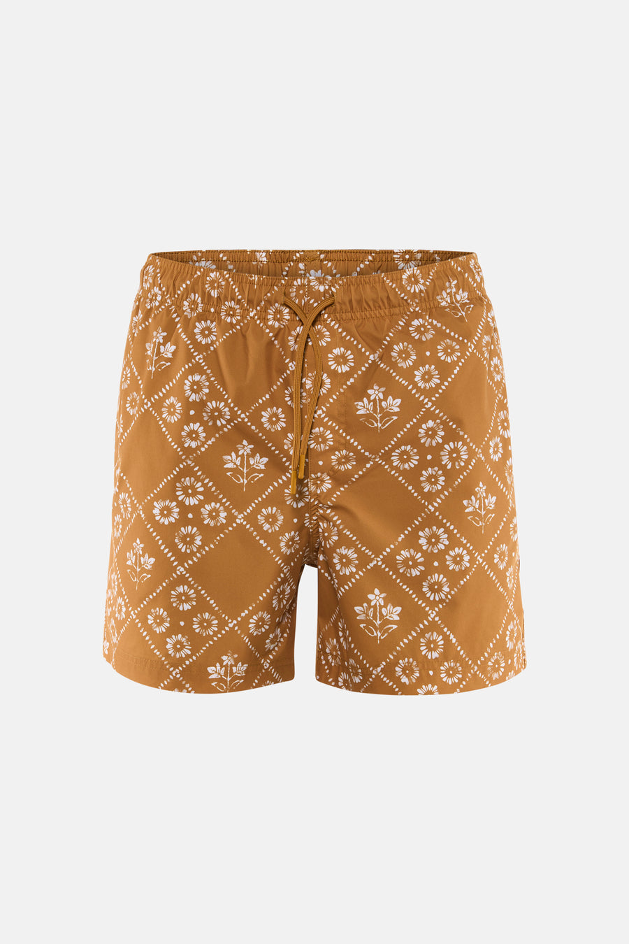 Short de bain jaune de PREMIUM by JACK & JONES avec motif floral blanc et à carreaux géométriques et cordon de serrage.