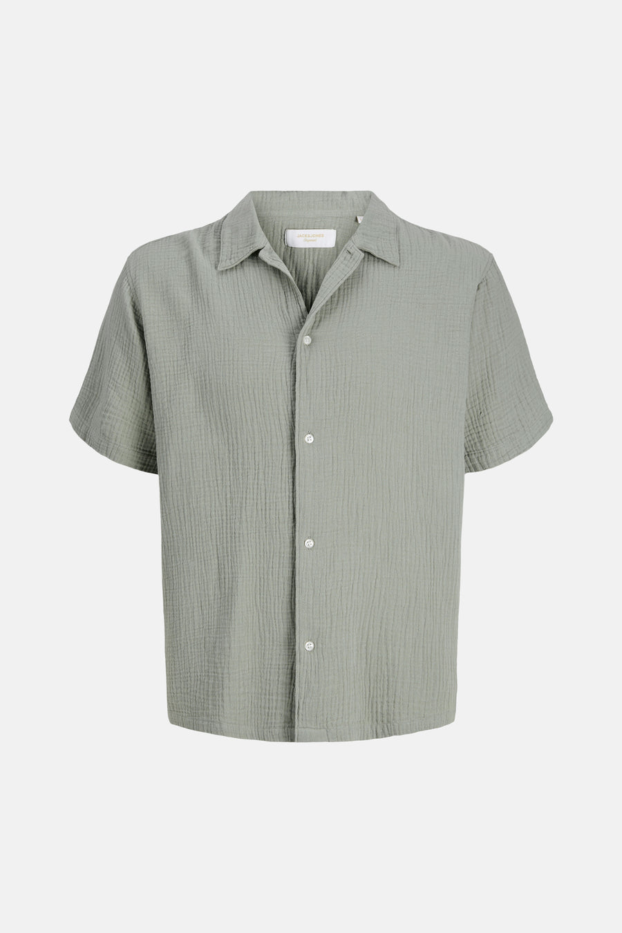 Chemise verte à manches courtes de ORIGINALS BY JACK & JONES, avec une texture côtelée fine et des boutons blancs.