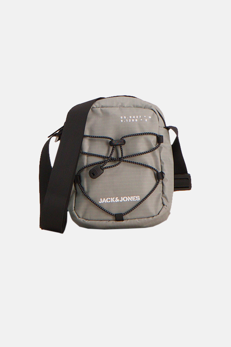 Sac à bandoulière gris d'ACCESSORIES BY JACK & JONES, avec un motif à grille subtil et des lanières noires.
