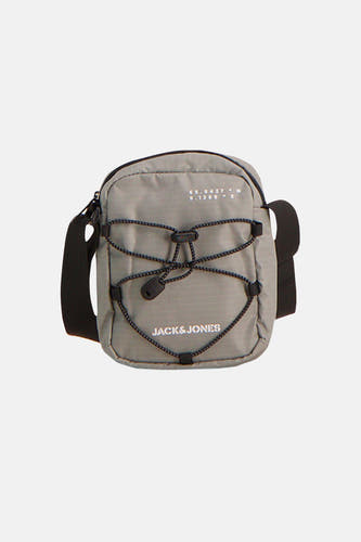 Sac à bandoulière gris de ACCESSORIES BY JACK & JONES, avec détails de cordon noir et bandoulière noire.