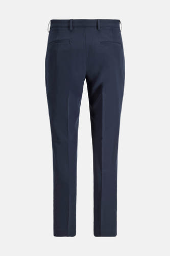 Pantalon de costume bleu de PREMIUM by JACK & JONES, vu de dos avec passants de ceinture et poches passepoilées.