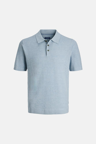 Polo bleu à manches courtes de PREMIUM BLUE by JACK & JONES, avec une texture subtilement tissée.