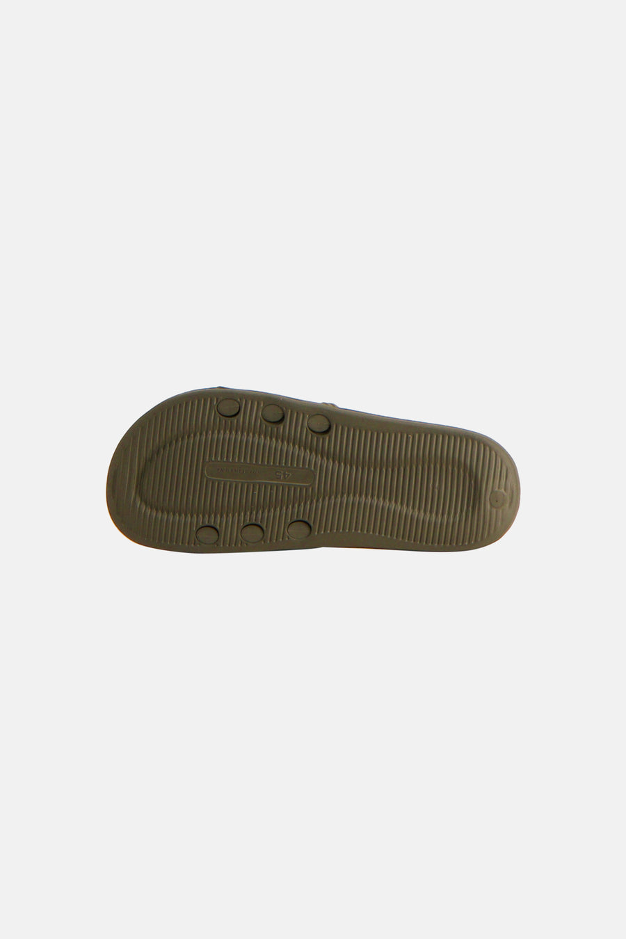 Kaki slippers van ACCESSORIES BY JACK & JONES, onderzool met ribbeltextuur en grijze rubberen zool, bovenaanzicht