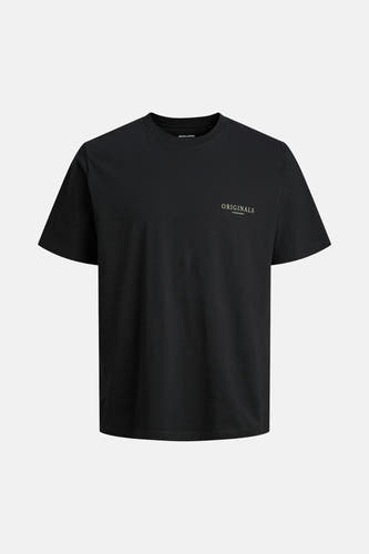 T-shirt noir de ORIGINALS BY JACK & JONES, à manches courtes et avec un imprimé texte sur la poitrine.