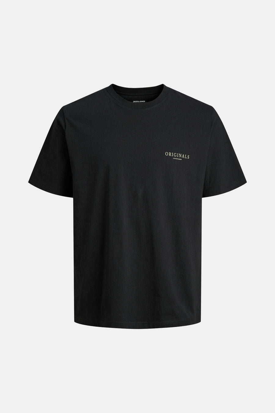 T-shirt noir de ORIGINALS BY JACK & JONES, à manches courtes et avec un imprimé texte sur la poitrine.