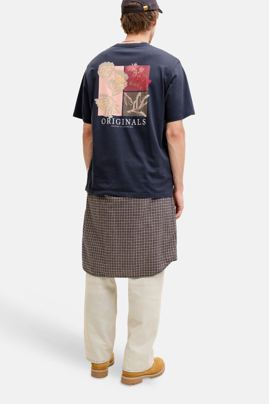 T-shirt bleu à manches courtes, imprimé au dos et coupe décontractée de ORIGINALS BY JACK & JONES.
