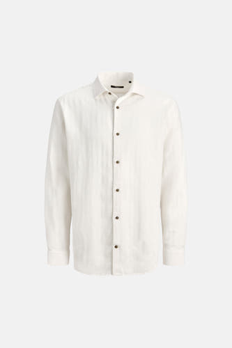 Chemise blanche à manches longues de PREMIUM by JACK & JONES, confectionnée en tissu texturé avec des boutons marron.