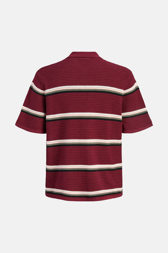 Polo rouge à manches courtes de ORIGINALS BY JACK & JONES, avec motif rayé et texture ajourée, dos.