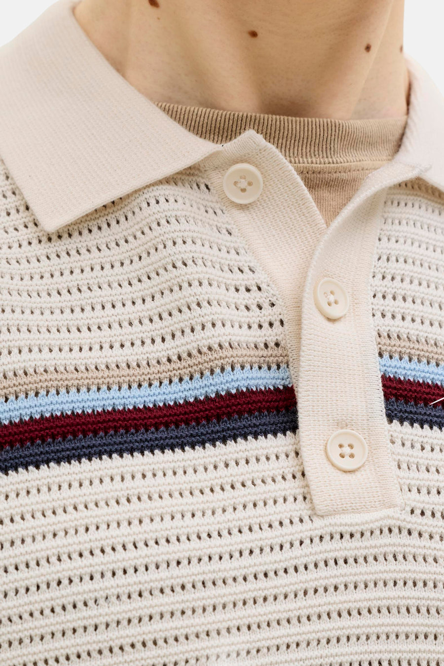 Polo multicolore à manches courtes d'ORIGINALS BY JACK & JONES, avec une texture ajourée et des détails rayés.