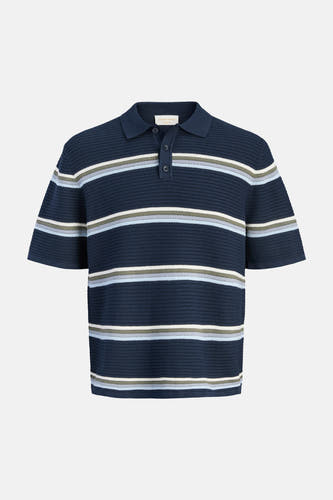 Polo bleu de ORIGINALS BY JACK & JONES avec un motif rayé et des manches courtes.