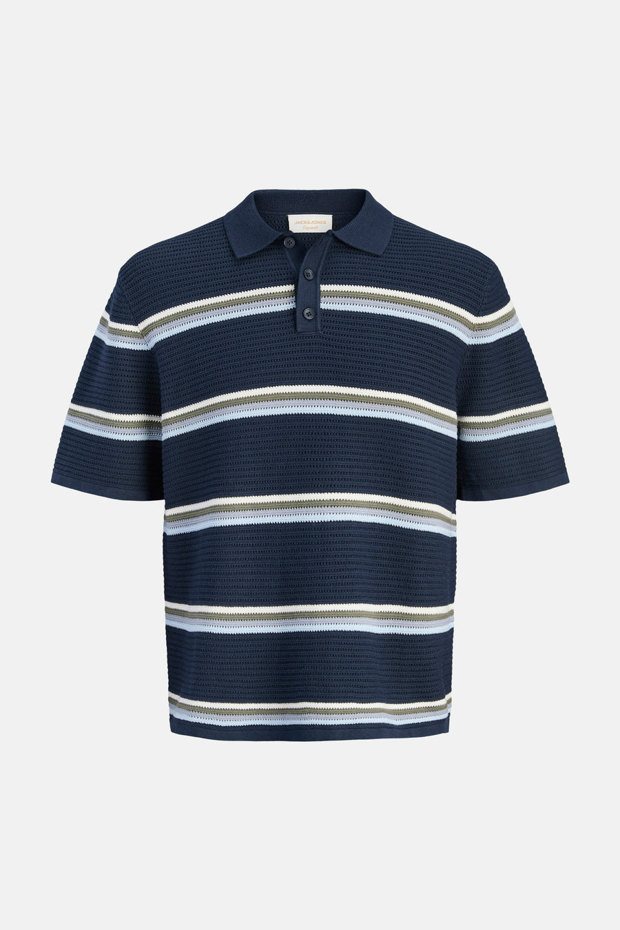 Polo bleu de ORIGINALS BY JACK & JONES avec un motif rayé et des manches courtes.