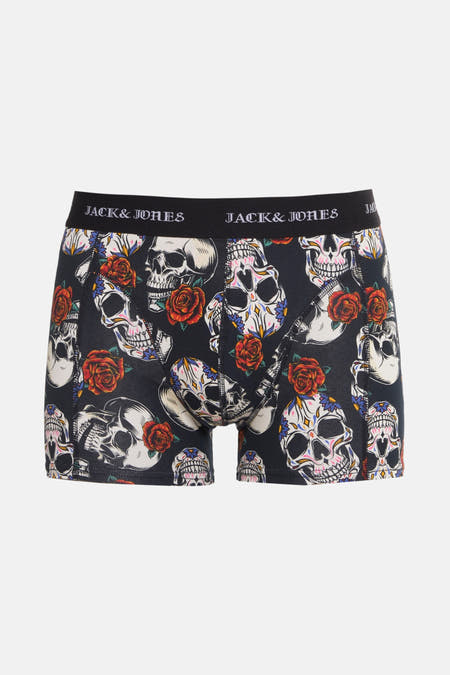 Boxershort multicolore d'ACCESSORIES BY JACK & JONES avec des têtes de mort et des roses.
