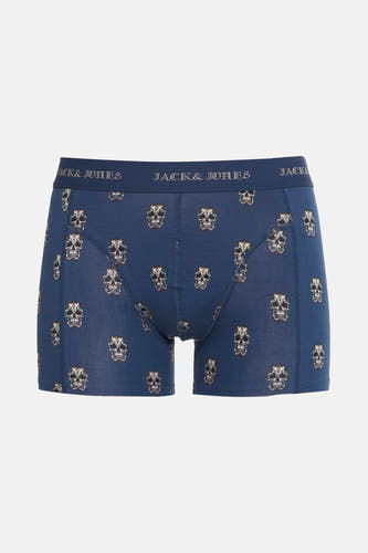 Boxer short bleu d'ACCESSORIES BY JACK & JONES avec imprimé de crânes et une ceinture élastique avec logo.