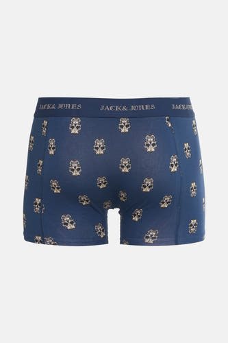 Blauwe boxershort van ACCESSORIES BY JACK & JONES met doodskoppenprint en een elastische tailleband met logo.