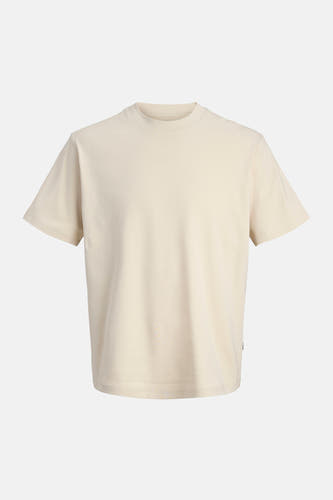 T-shirt beige à manches courtes de PREMIUM by JACK & JONES, avec un col rond et des manches courtes.