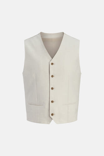 Gilet écru de PREMIUM by JACK & JONES, avec fermeture boutonnée et poches passepoilées.