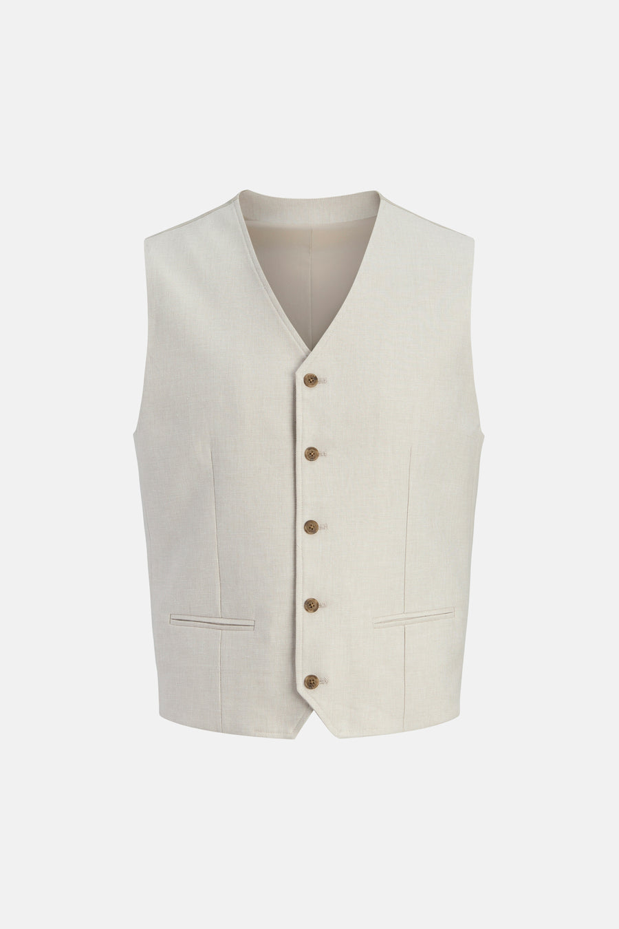 Gilet écru de PREMIUM by JACK & JONES, avec fermeture boutonnée et poches passepoilées.