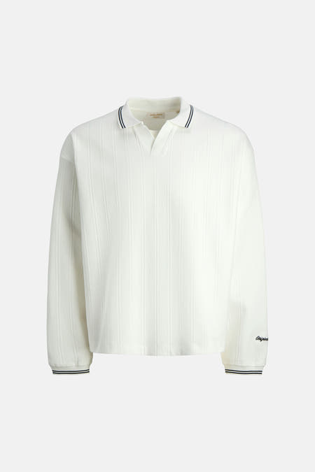 Witte sweater van ORIGINALS BY JACK & JONES, met lange mouwen, polokraag en verticale ribtextuur.
