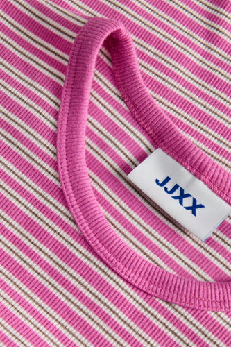 T-shirt à manches courtes rose de JJXX, avec des rayures horizontales roses et blanches.
