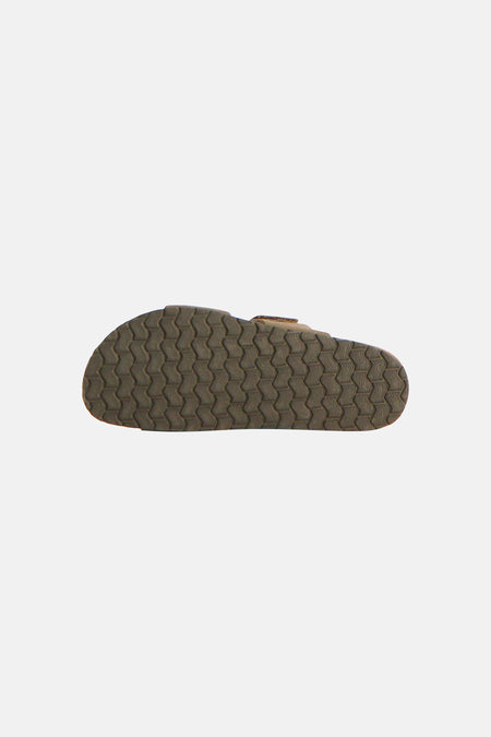 Tongs verts d'ACCESSORIES BY JACK & JONES avec une semelle à motif zigzag, vus par le dessous.