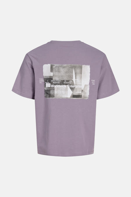 T-shirt à manches courtes violet de CORE by JACK & JONES, avec imprimé texte blanc sur la poitrine.