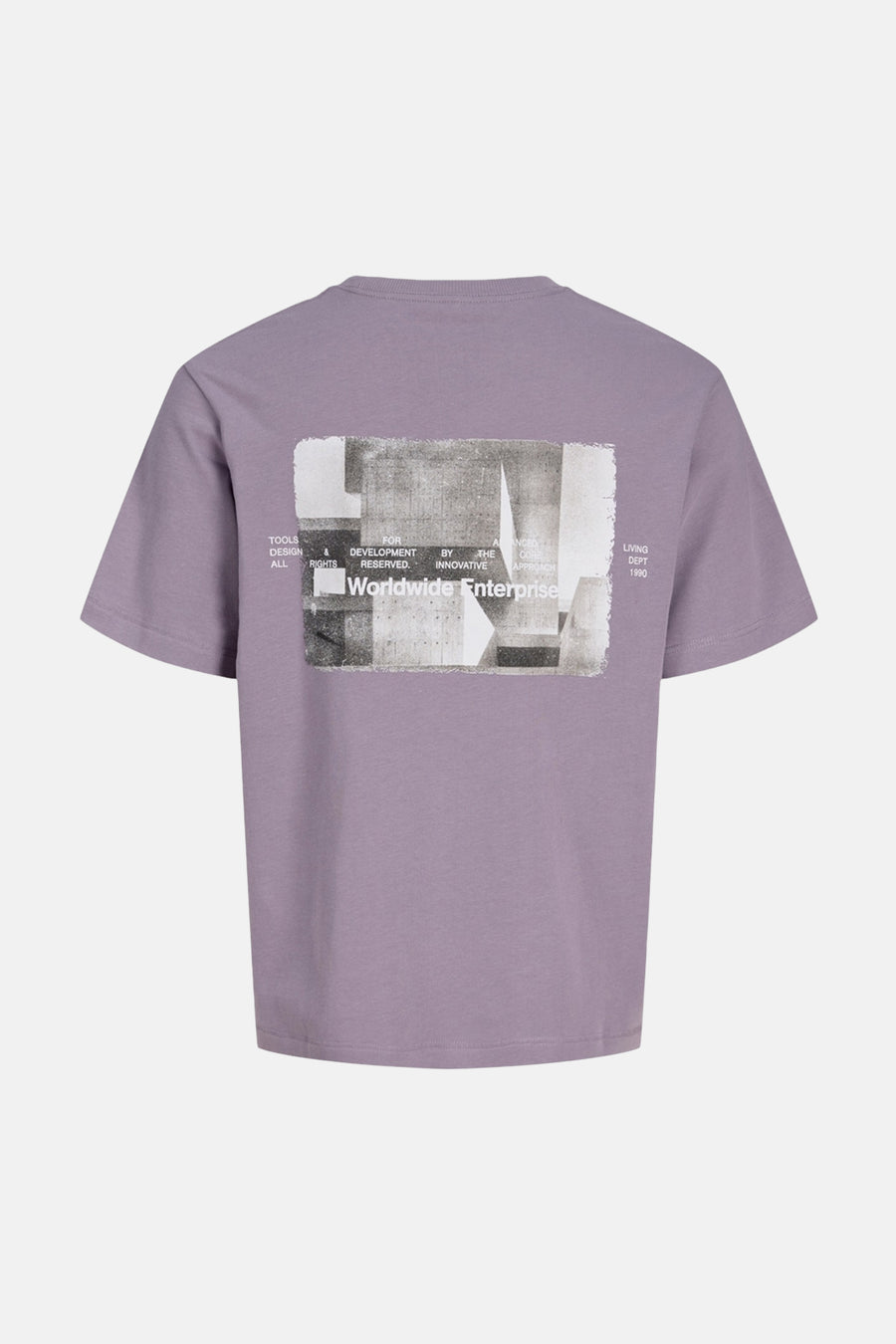 T-shirt à manches courtes violet de CORE by JACK & JONES, avec imprimé texte blanc sur la poitrine.